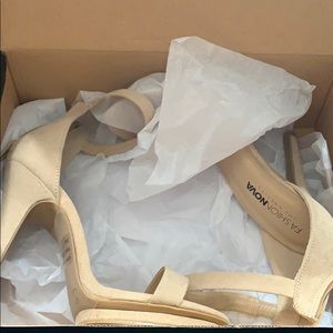 Tan suede high heels